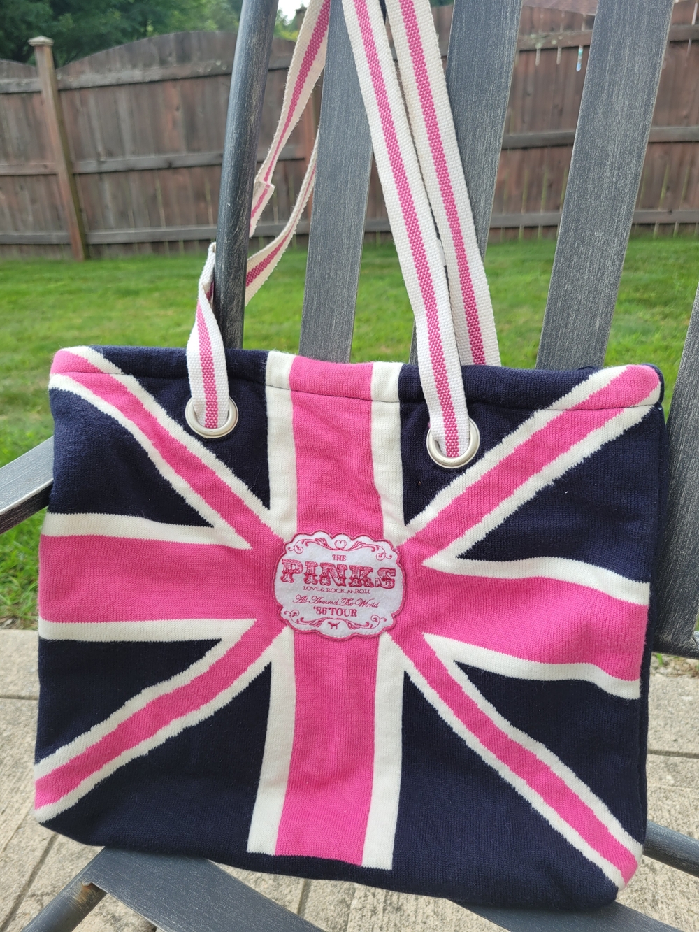 PINK Victoria's Secret Pink, Navy & White Union Jack '86 Tour Logo Tote Y2K